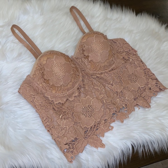 She’s Moda Tops - Bustier Corset Embroidery Lace Push Up Cropped Top Vest Size 8